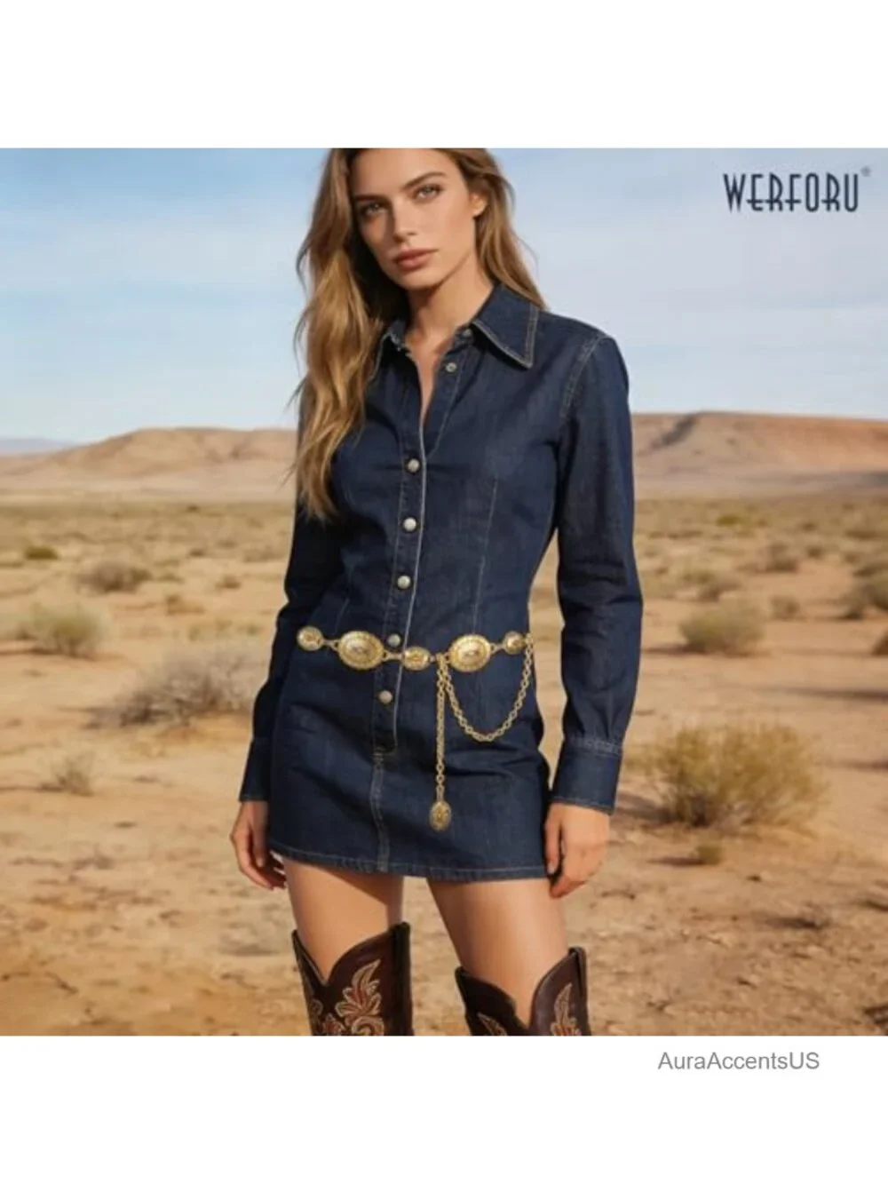 Metal Western Concho Belt Chain Belt for Women Cowgirl Waist Chain Adjustable